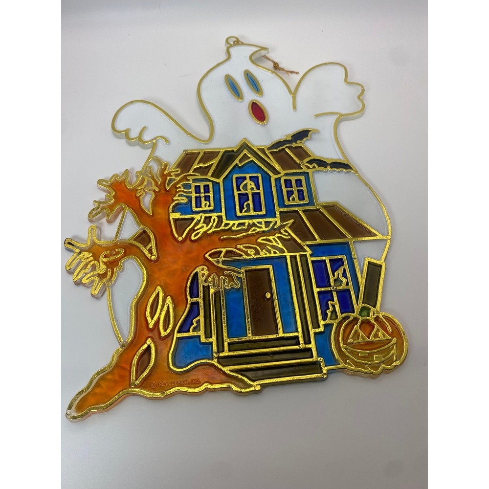 Vintage Halloween Suncatchers Set Witch Ghost Haunted House Pumpkin Decor 4pc - Picture 7 of 7